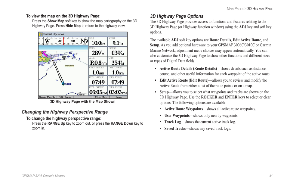 Changing the highway perspective range | Garmin GPSMAP 3205 User Manual | Page 49 / 126