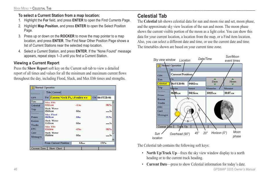 Celestial tab | Garmin GPSMAP 3205 User Manual | Page 54 / 126