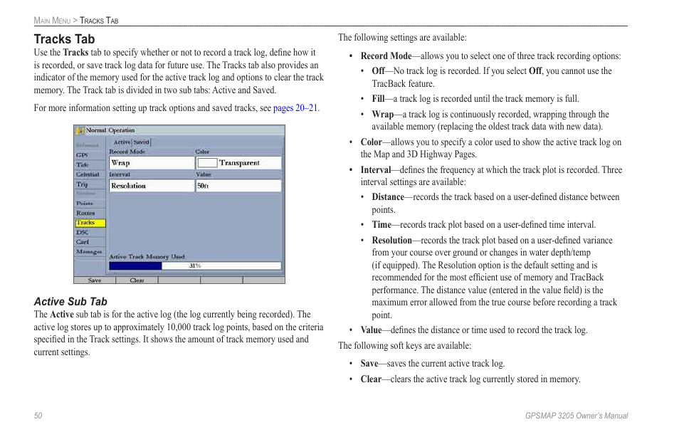 Tracks tab | Garmin GPSMAP 3205 User Manual | Page 58 / 126