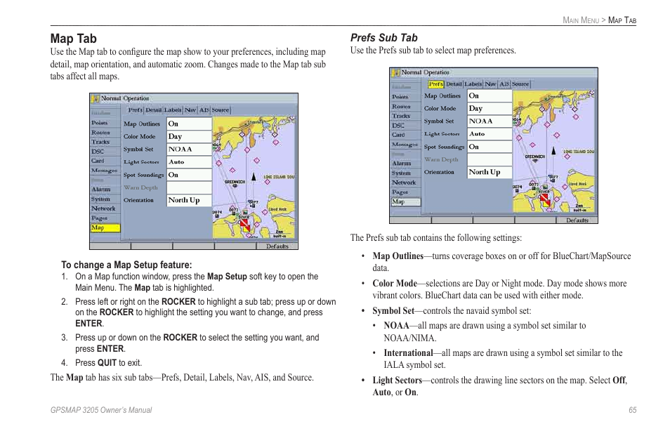 Map tab | Garmin GPSMAP 3205 User Manual | Page 73 / 126