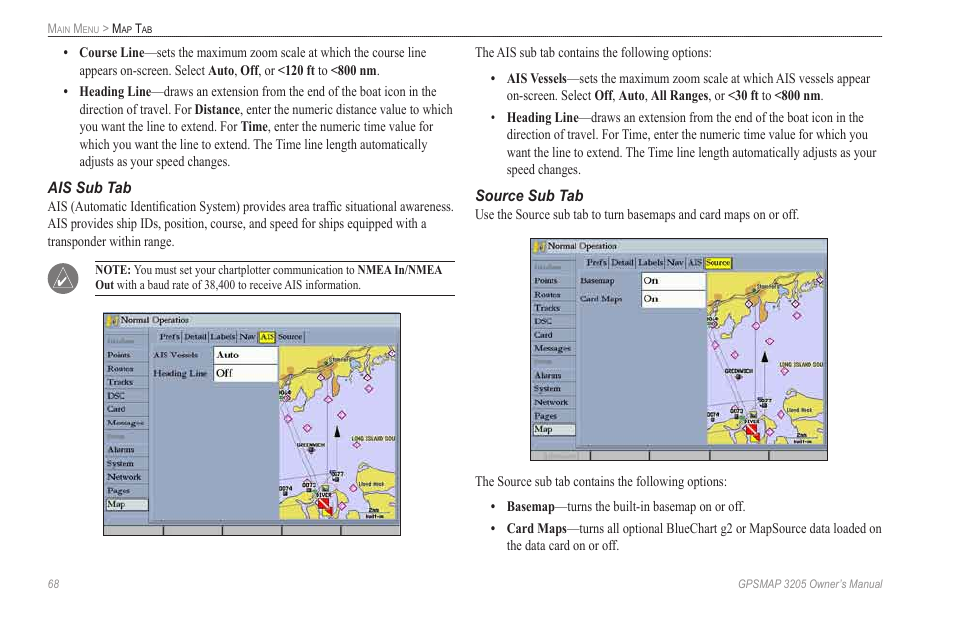 Ais sub tab | Garmin GPSMAP 3205 User Manual | Page 76 / 126