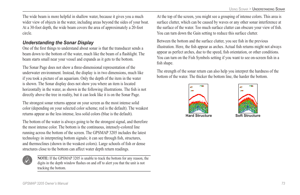 Understanding the sonar display | Garmin GPSMAP 3205 User Manual | Page 81 / 126