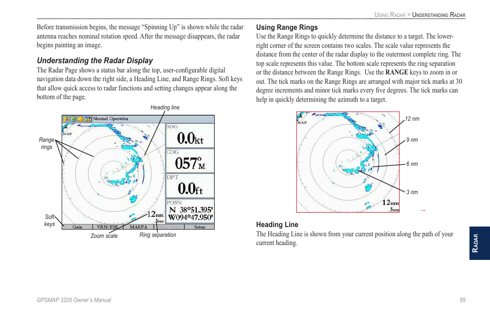 Understanding the radar display | Garmin GPSMAP 3205 User Manual | Page 93 / 126