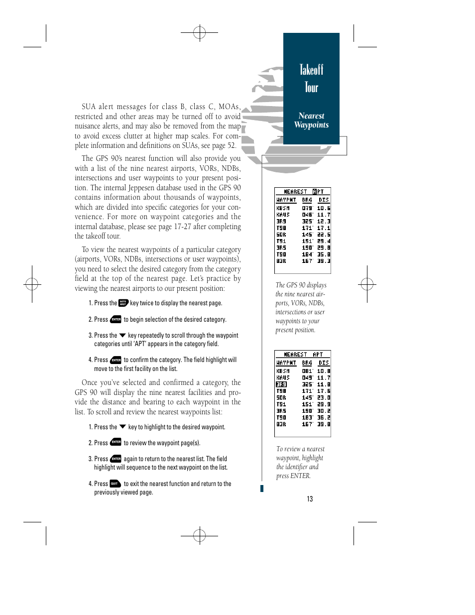 Takeoff tour | Garmin GPS 90 User Manual | Page 21 / 92