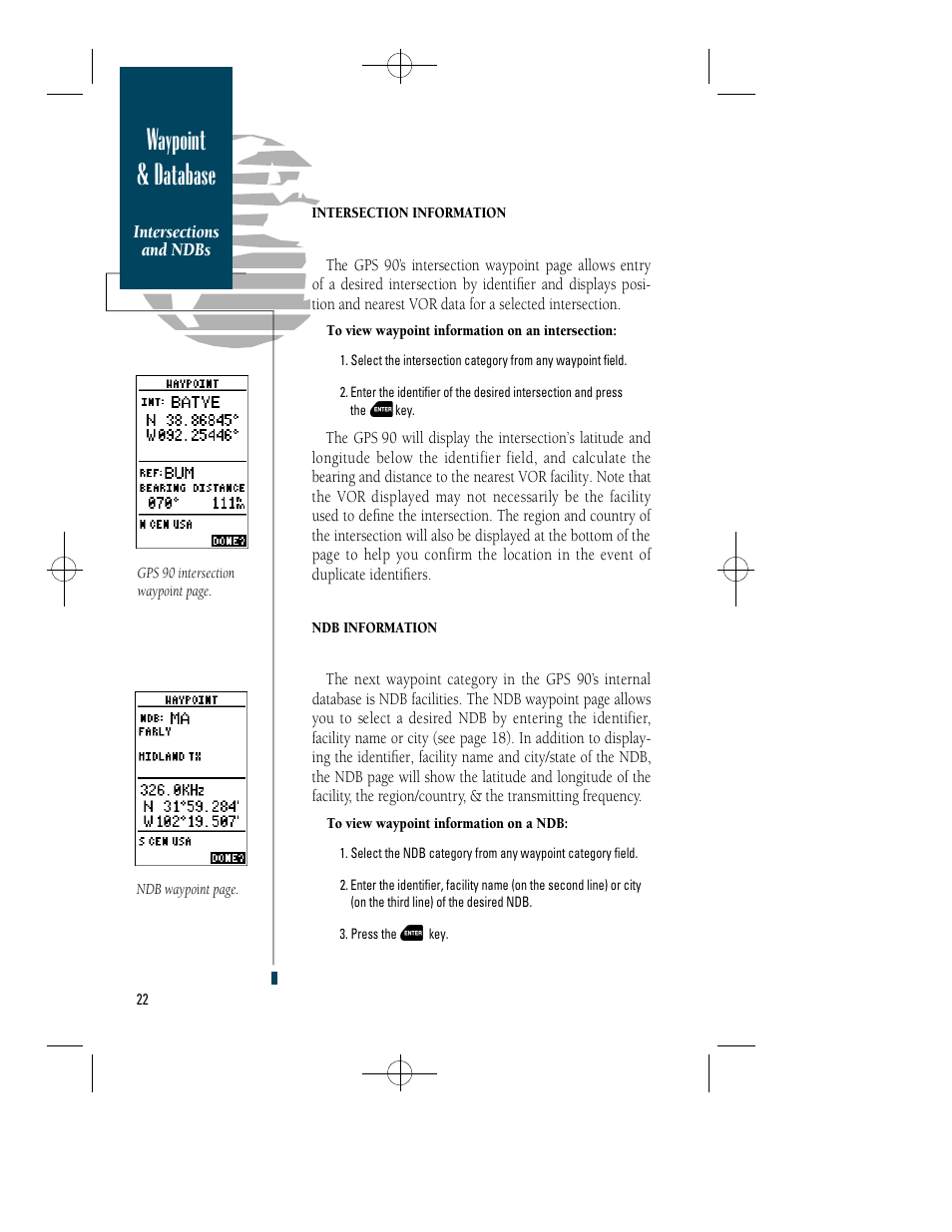 Waypoint & database | Garmin GPS 90 User Manual | Page 30 / 92