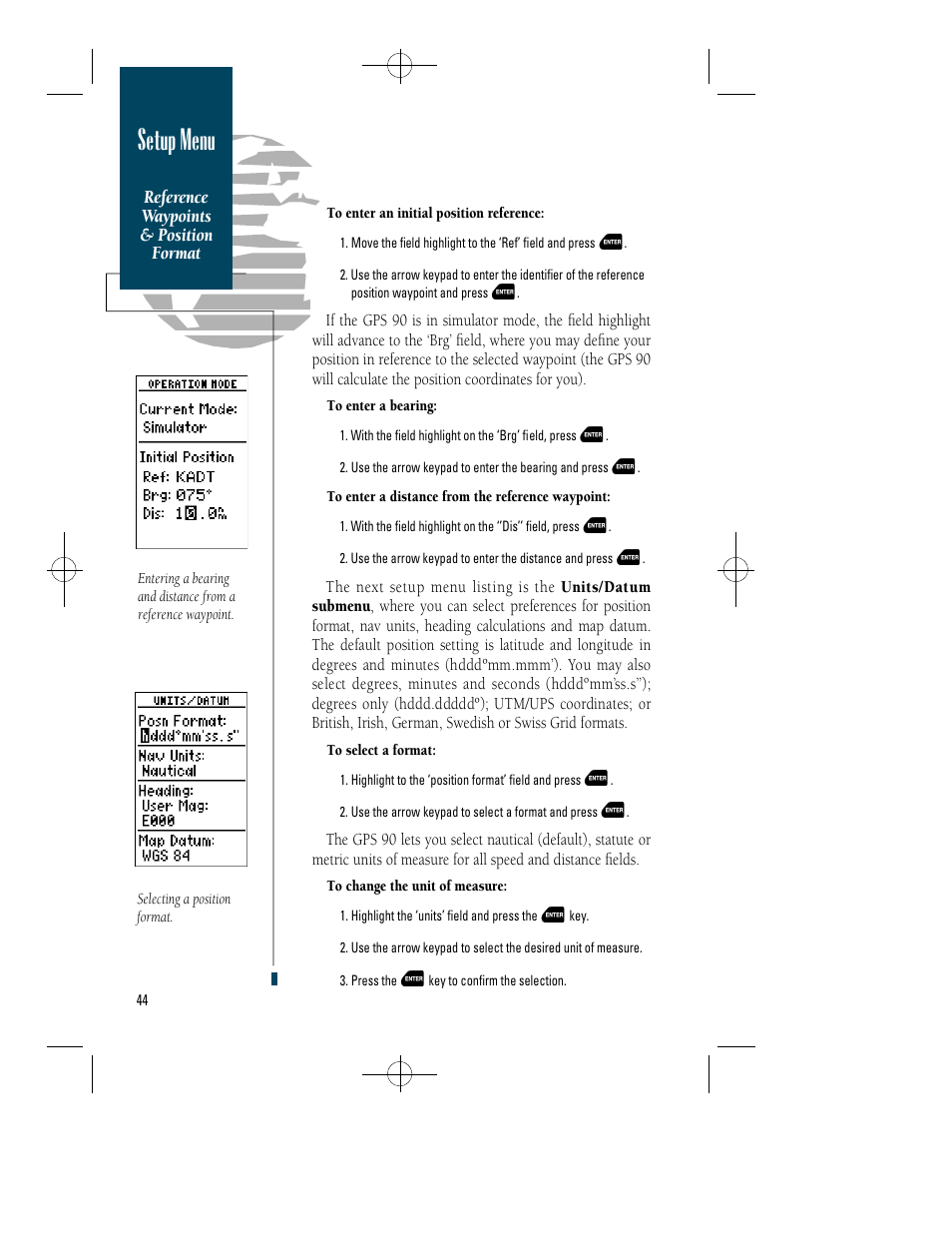 Setup menu | Garmin GPS 90 User Manual | Page 52 / 92