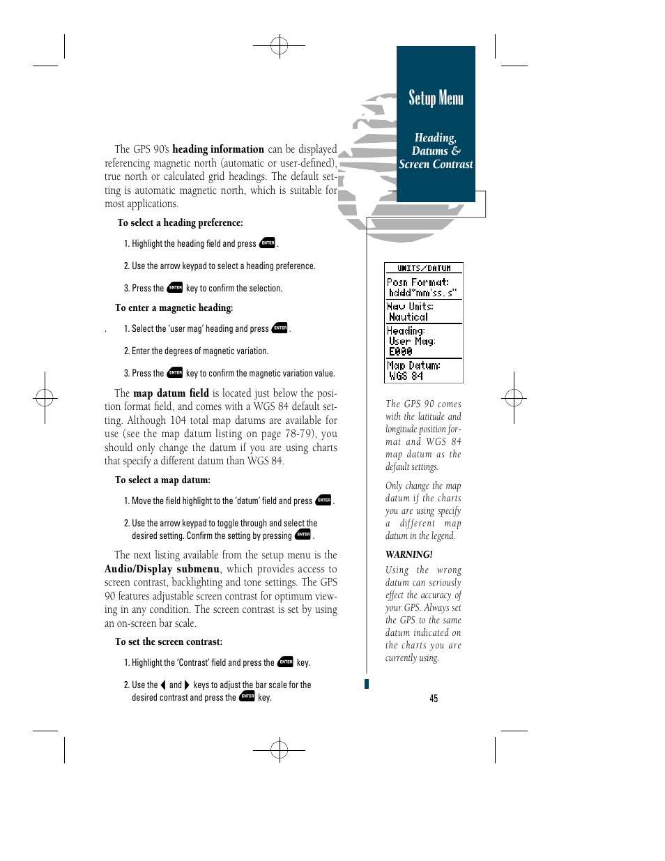 Setup menu | Garmin GPS 90 User Manual | Page 53 / 92