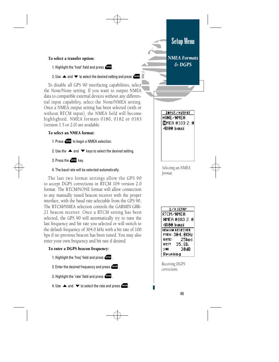 Setup menu | Garmin GPS 90 User Manual | Page 57 / 92