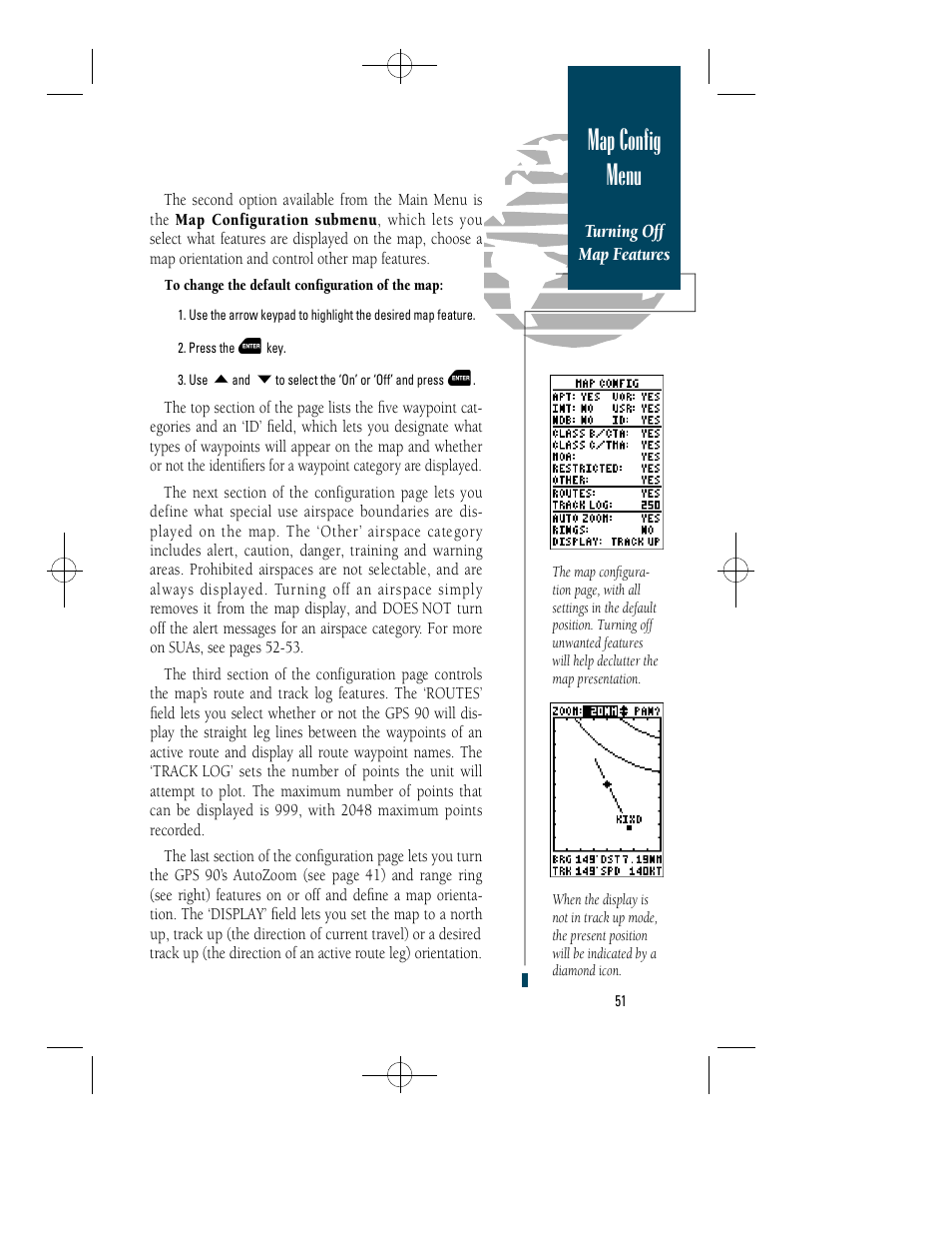 Map config menu | Garmin GPS 90 User Manual | Page 59 / 92