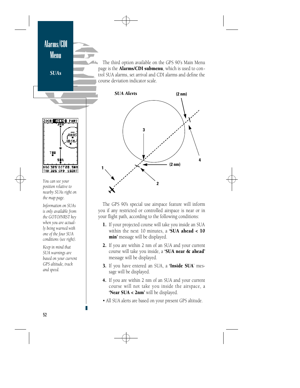 Alarms/cdi menu | Garmin GPS 90 User Manual | Page 60 / 92