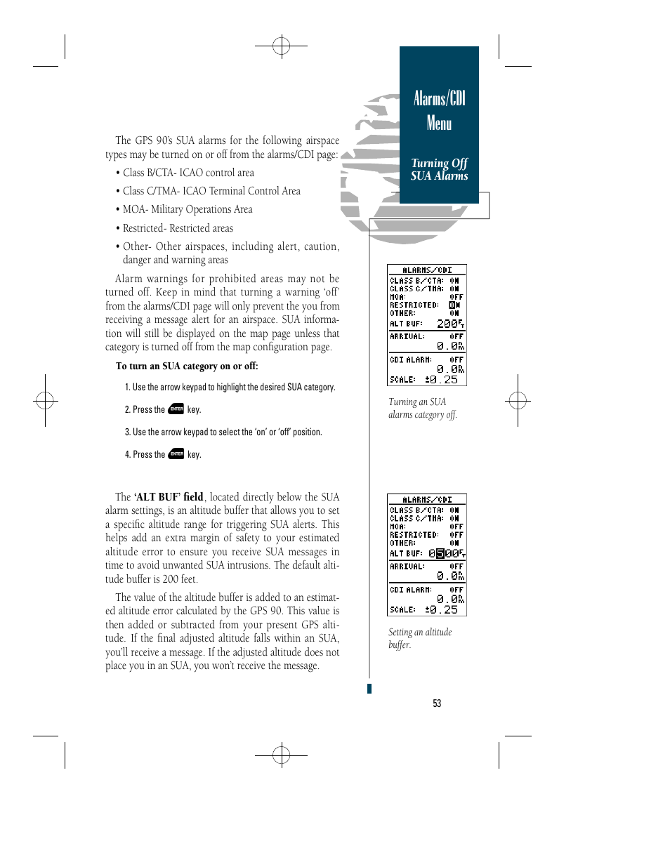 Alarms/cdi menu | Garmin GPS 90 User Manual | Page 61 / 92