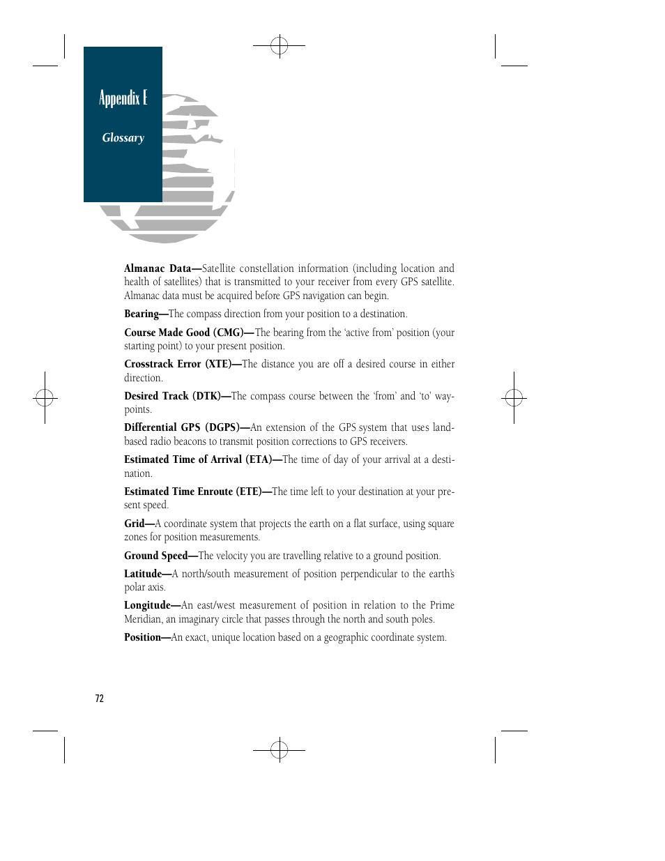 Appendix e | Garmin GPS 90 User Manual | Page 80 / 92