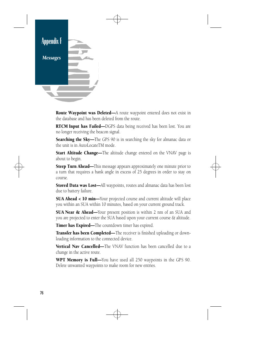 Appendix f | Garmin GPS 90 User Manual | Page 84 / 92