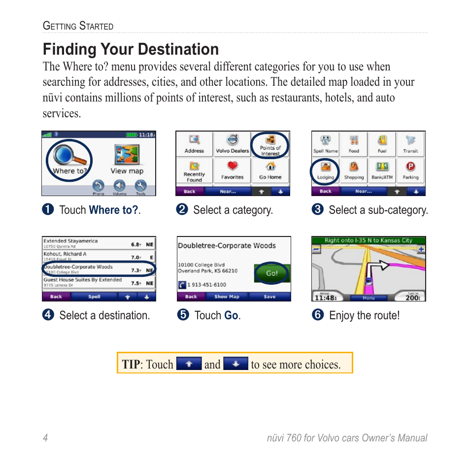 Finding your destination | Garmin nuvi 760 for Volvo cars User Manual | Page 10 / 56