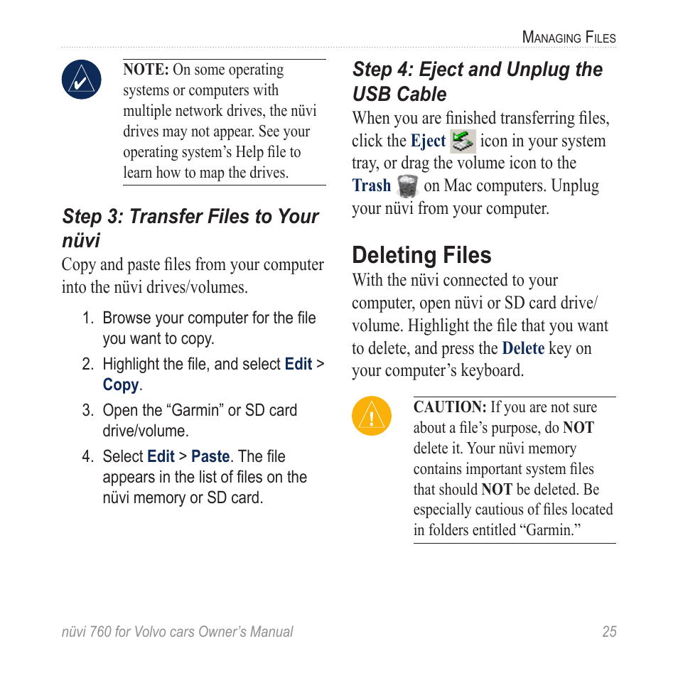 Deleting files | Garmin nuvi 760 for Volvo cars User Manual | Page 31 / 56