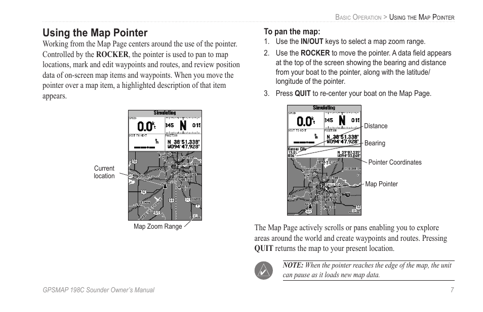 Using the map pointer | Garmin GPSMAP 198C Sounder User Manual | Page 13 / 126