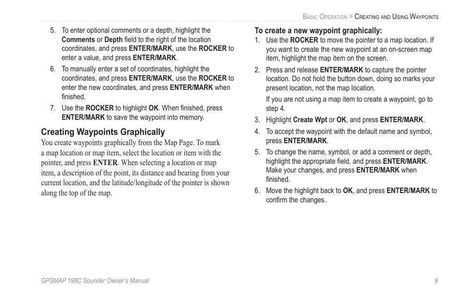 Creating waypoints graphically | Garmin GPSMAP 198C Sounder User Manual | Page 15 / 126