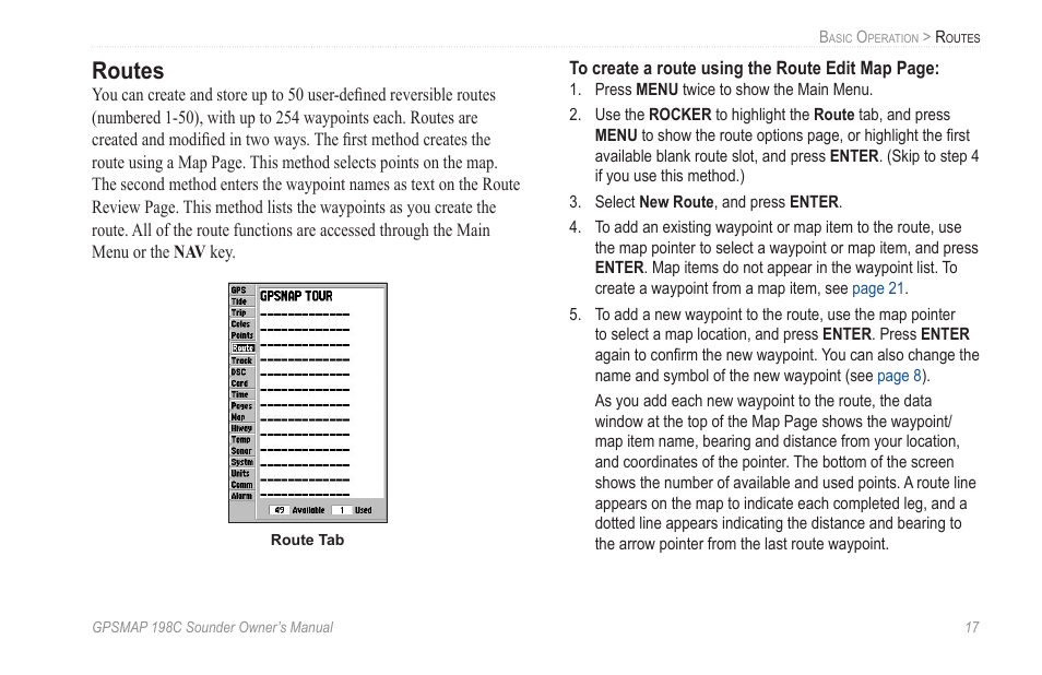 Routes | Garmin GPSMAP 198C Sounder User Manual | Page 23 / 126