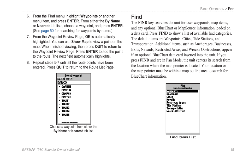 Find | Garmin GPSMAP 198C Sounder User Manual | Page 25 / 126