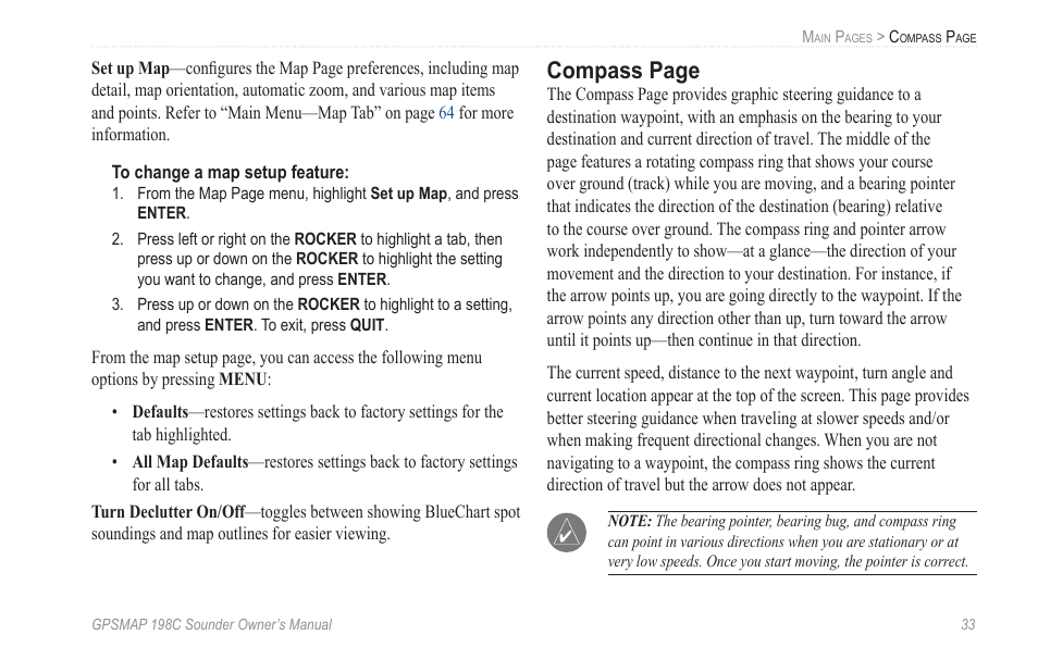 Compass page | Garmin GPSMAP 198C Sounder User Manual | Page 39 / 126
