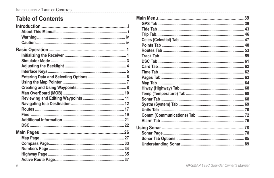 Garmin GPSMAP 198C Sounder User Manual | Page 4 / 126