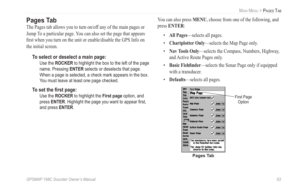 Pages tab | Garmin GPSMAP 198C Sounder User Manual | Page 69 / 126