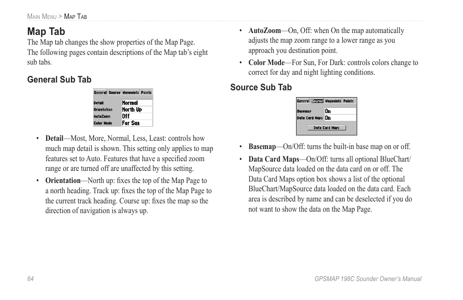 Map tab | Garmin GPSMAP 198C Sounder User Manual | Page 70 / 126