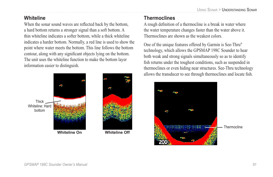 Whiteline, Thermoclines | Garmin GPSMAP 198C Sounder User Manual | Page 97 / 126