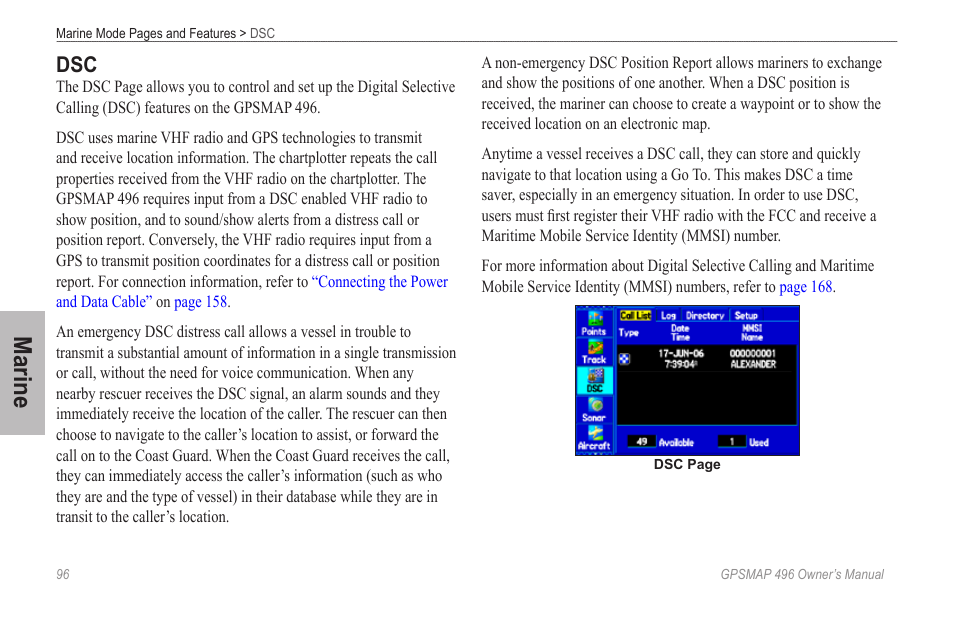 Marine | Garmin GPSMAP 496 User Manual | Page 104 / 194