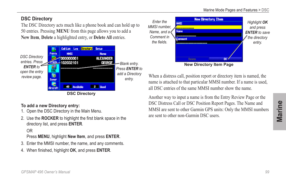 Marine | Garmin GPSMAP 496 User Manual | Page 107 / 194