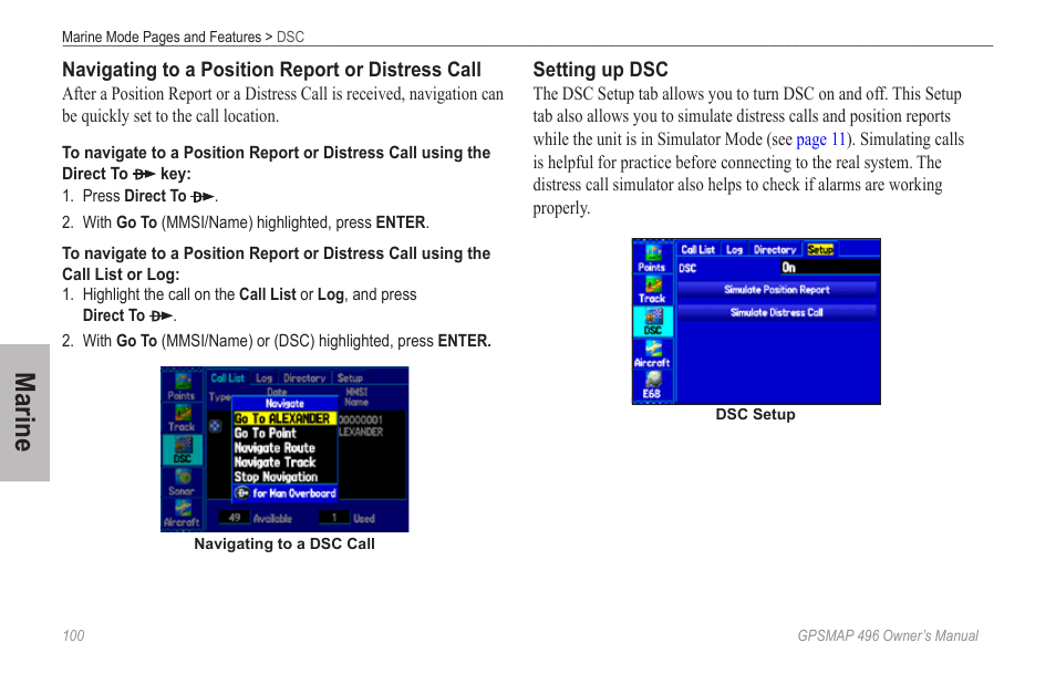 Marine | Garmin GPSMAP 496 User Manual | Page 108 / 194