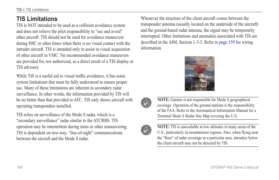 Tis limitations | Garmin GPSMAP 496 User Manual | Page 156 / 194