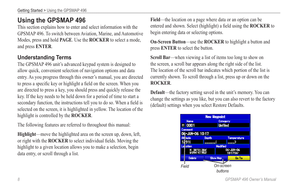 Using the gpsmap 496 | Garmin GPSMAP 496 User Manual | Page 16 / 194