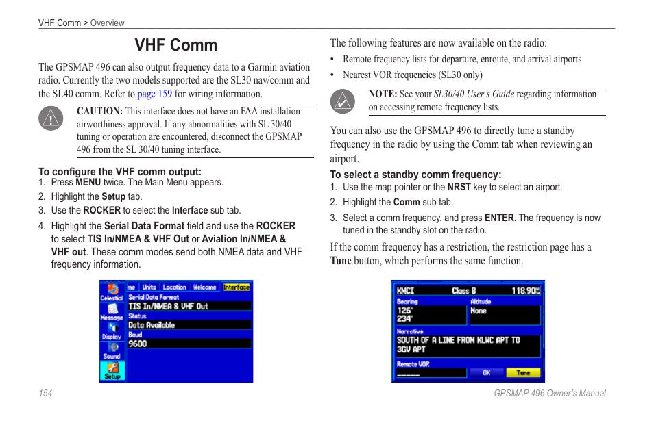 Vhf comm | Garmin GPSMAP 496 User Manual | Page 162 / 194