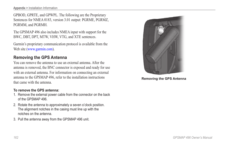 Garmin GPSMAP 496 User Manual | Page 170 / 194