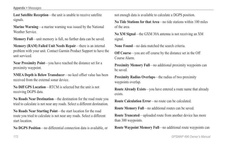 Garmin GPSMAP 496 User Manual | Page 180 / 194