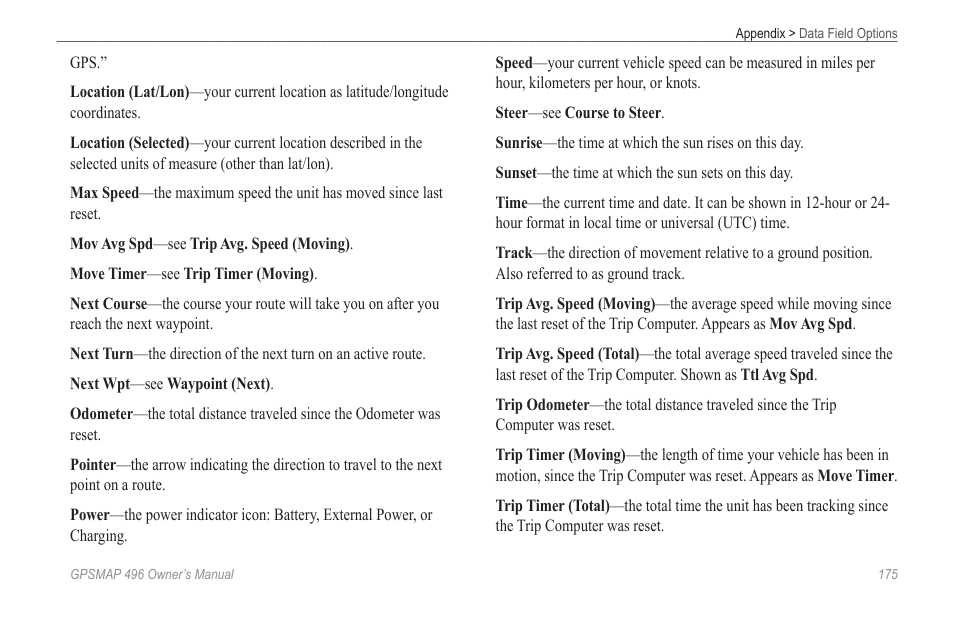 Garmin GPSMAP 496 User Manual | Page 183 / 194