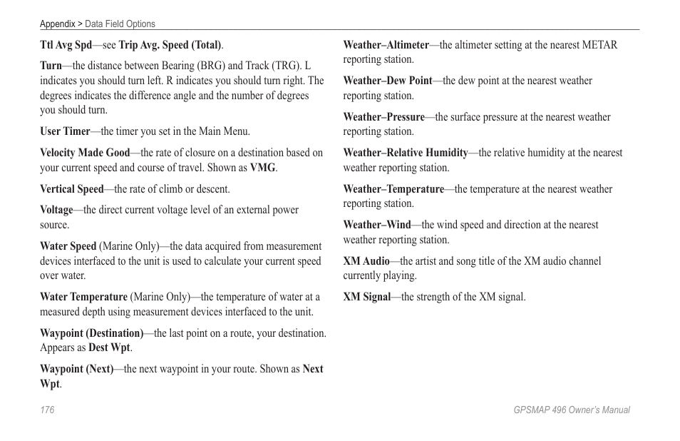 Garmin GPSMAP 496 User Manual | Page 184 / 194