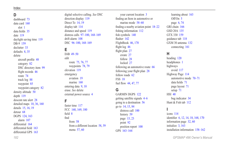 Garmin GPSMAP 496 User Manual | Page 190 / 194