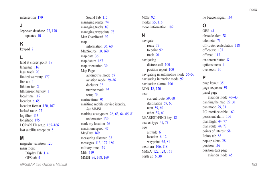 Garmin GPSMAP 496 User Manual | Page 191 / 194