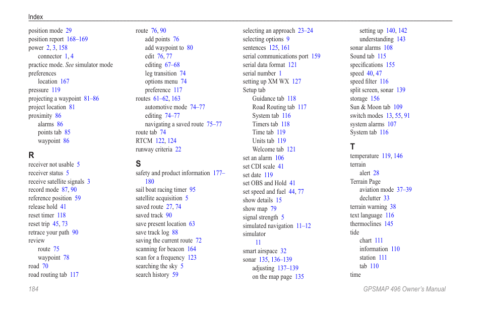 Garmin GPSMAP 496 User Manual | Page 192 / 194