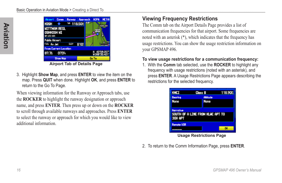 Aviation | Garmin GPSMAP 496 User Manual | Page 24 / 194