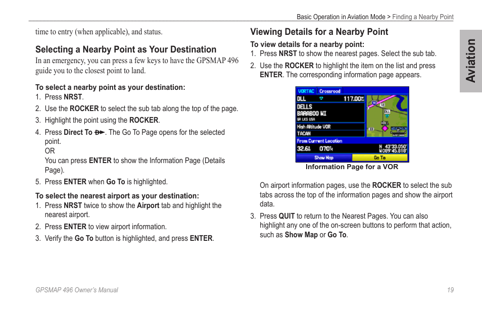 Aviation | Garmin GPSMAP 496 User Manual | Page 27 / 194