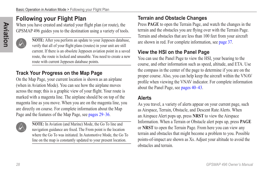 Following your flight plan, Aviation | Garmin GPSMAP 496 User Manual | Page 36 / 194
