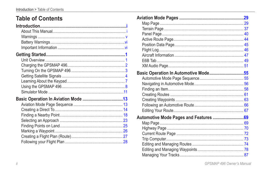 Garmin GPSMAP 496 User Manual | Page 4 / 194