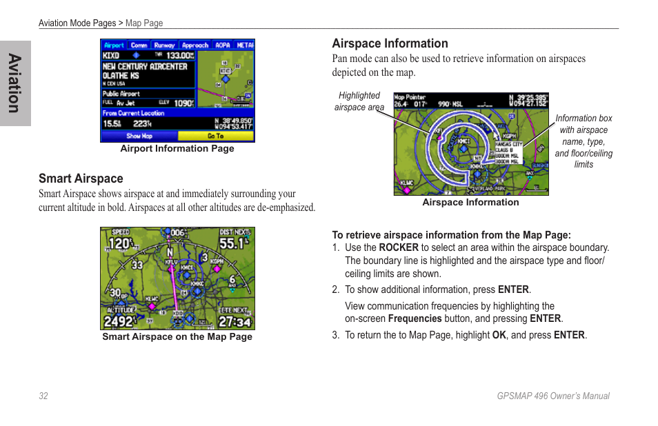 Aviation | Garmin GPSMAP 496 User Manual | Page 40 / 194