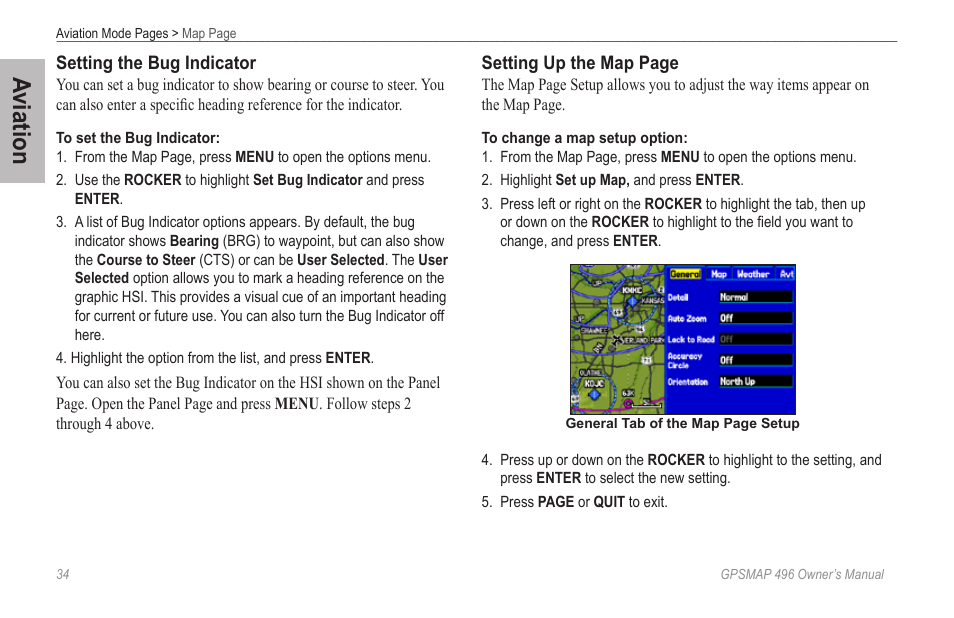 Rack up. see, Aviation | Garmin GPSMAP 496 User Manual | Page 42 / 194