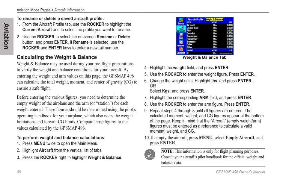 Aviation | Garmin GPSMAP 496 User Manual | Page 56 / 194