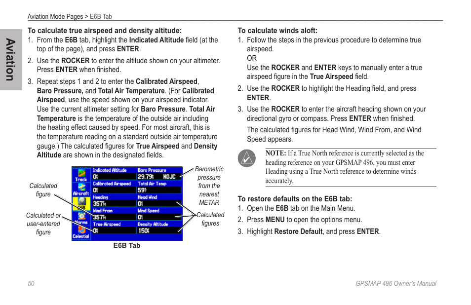 Aviation | Garmin GPSMAP 496 User Manual | Page 58 / 194