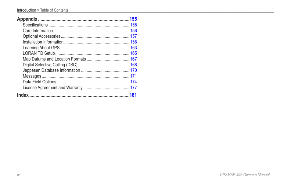 Garmin GPSMAP 496 User Manual | Page 6 / 194